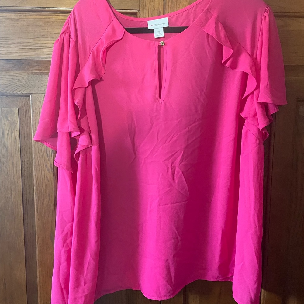 Liz Claiborne Ruffle Sleeve Blouse – 2X – Hot Pink
